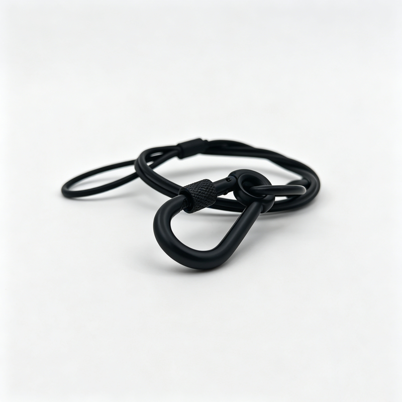 Black Medium Duty Stainless Steel Safety Cable Electroplated Carabiner Spring Hook for Stage Light Fixture Security Protection